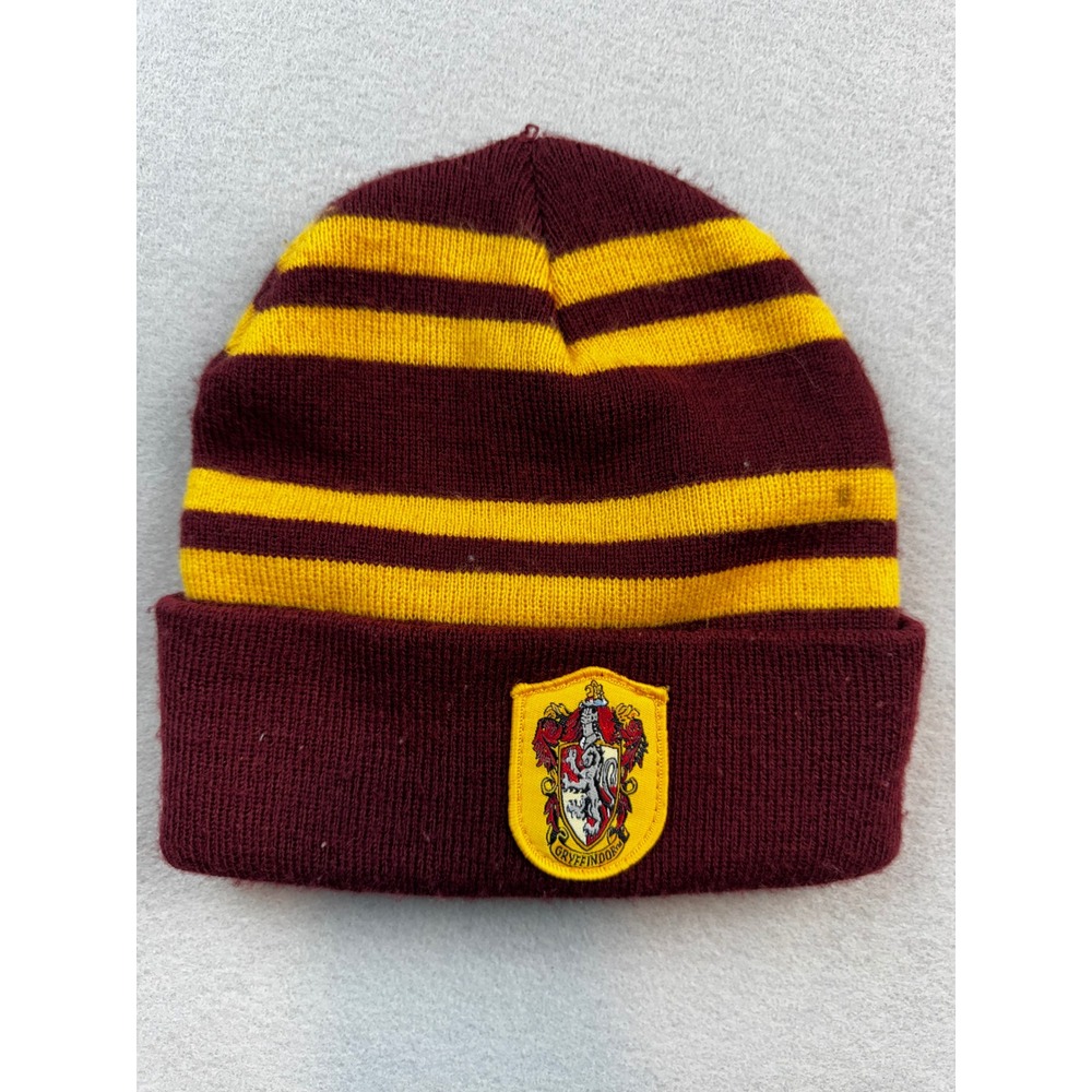 Harry Potter Gryffindor Beanie Hat Burgundy Gold Striped Knit Cap Elope Crest